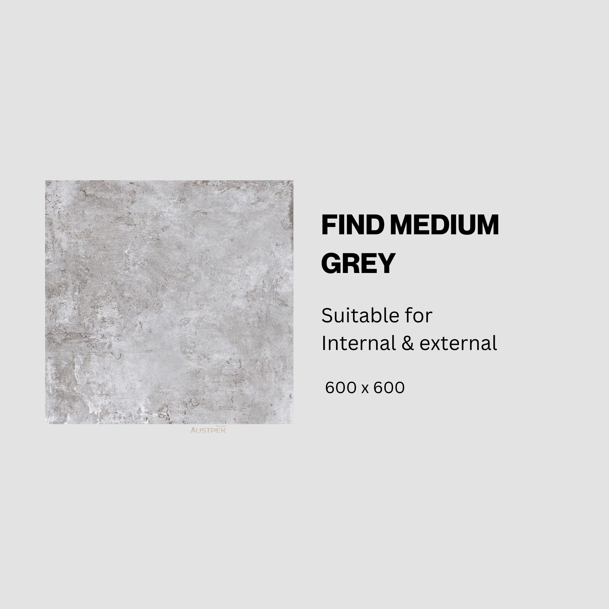 MUSES FIND MEDIUM GREY FELLTEC 600X600MM SQUARE TILE (PER BOX)