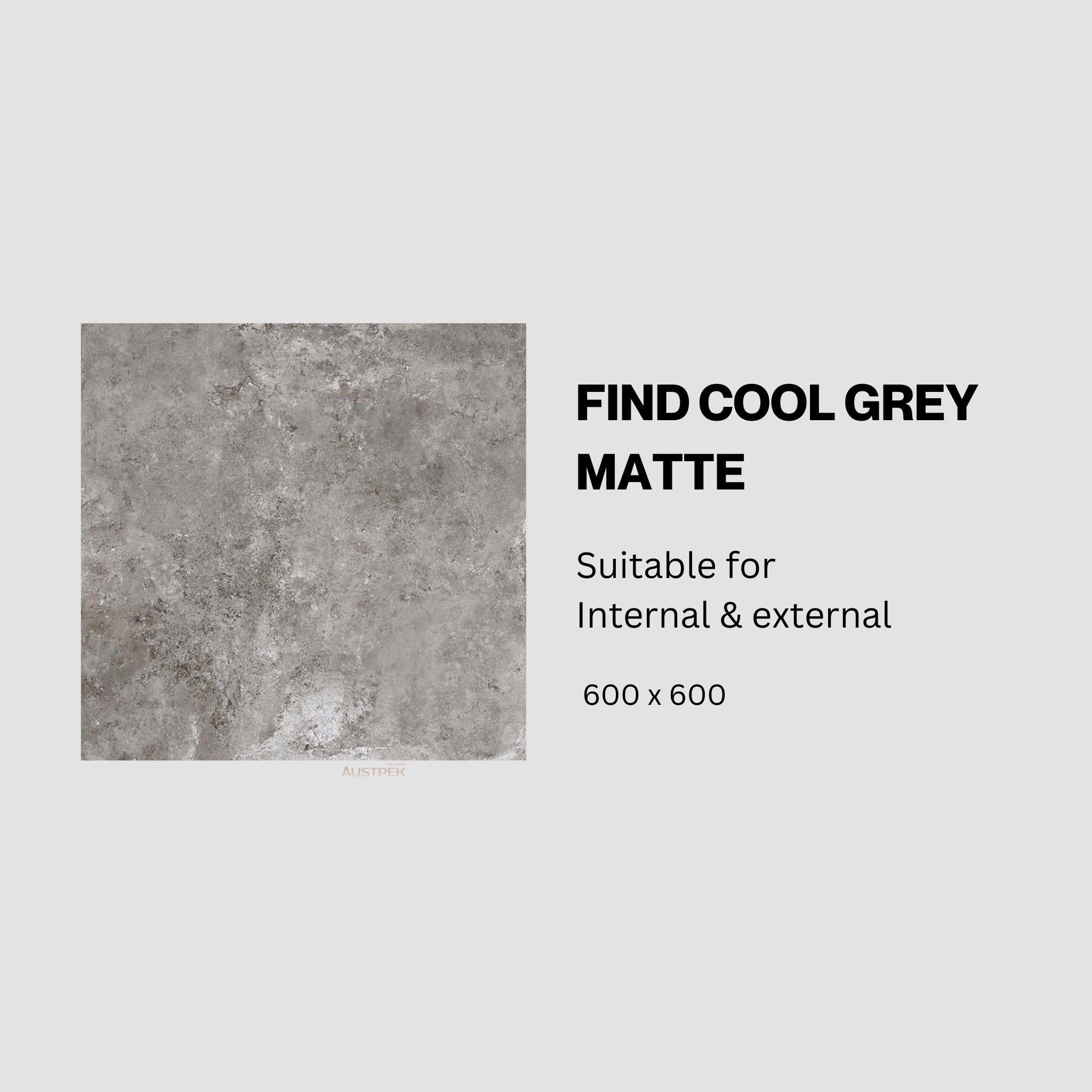 MUSES FIND COOL GREY MATTE 600X600MM SQUARE TILE (PER BOX)