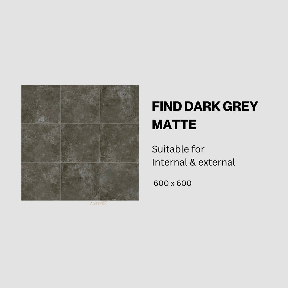 MUSES FIND DARK GREY MATTE 600X600MM SQUARE TILE (PER BOX)