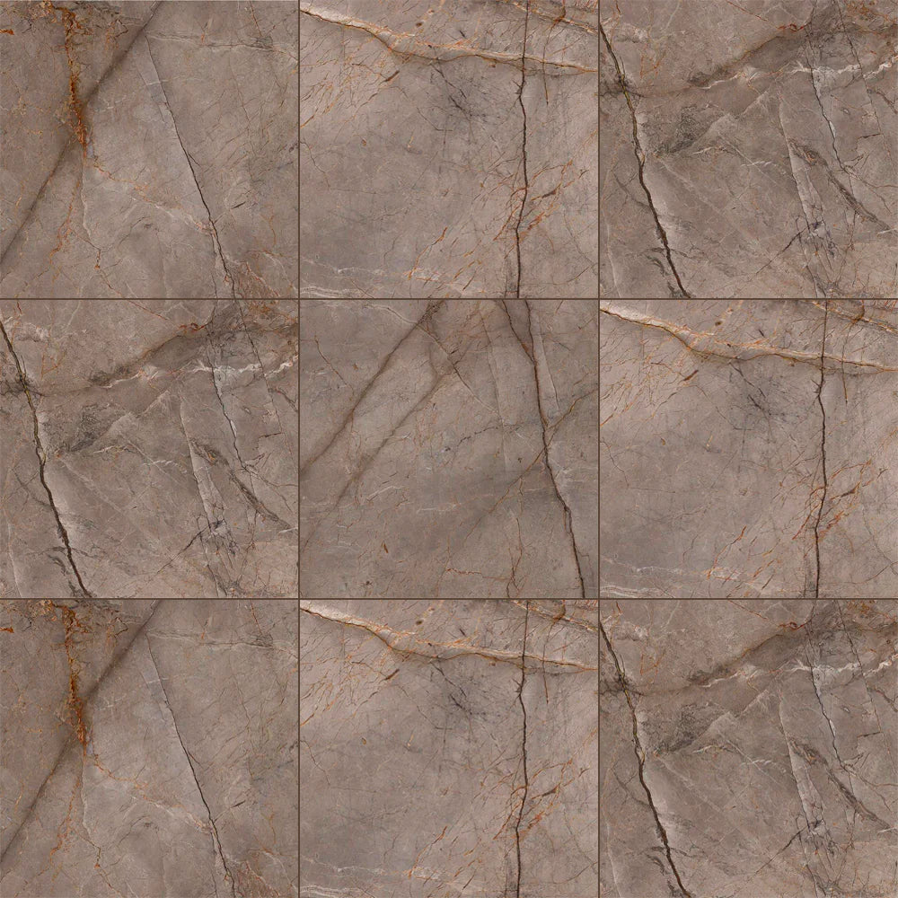 MUSES SILVER ROOT BROWN SOFT POLISHED 600X600MM SQUARE TILE (PER BOX)