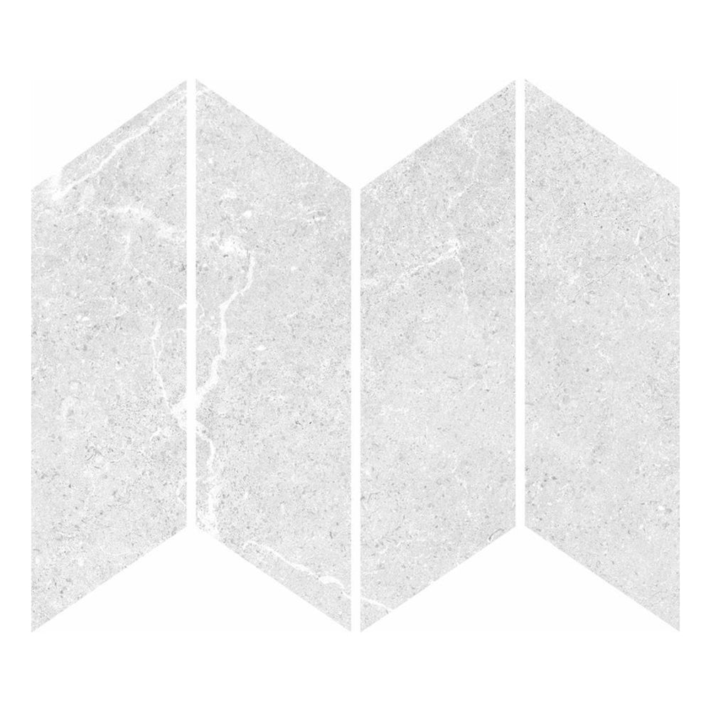 MUSES PETRA MIX IVORY FELLTEC 73X260MM CHEVRON MOSAIC TILE (PER BOX)