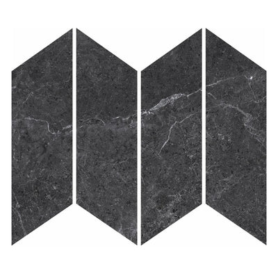 MUSES PETRA MIX BLACK FELLTEC 73X260MM CHEVRON MOSAIC TILE (PER BOX)