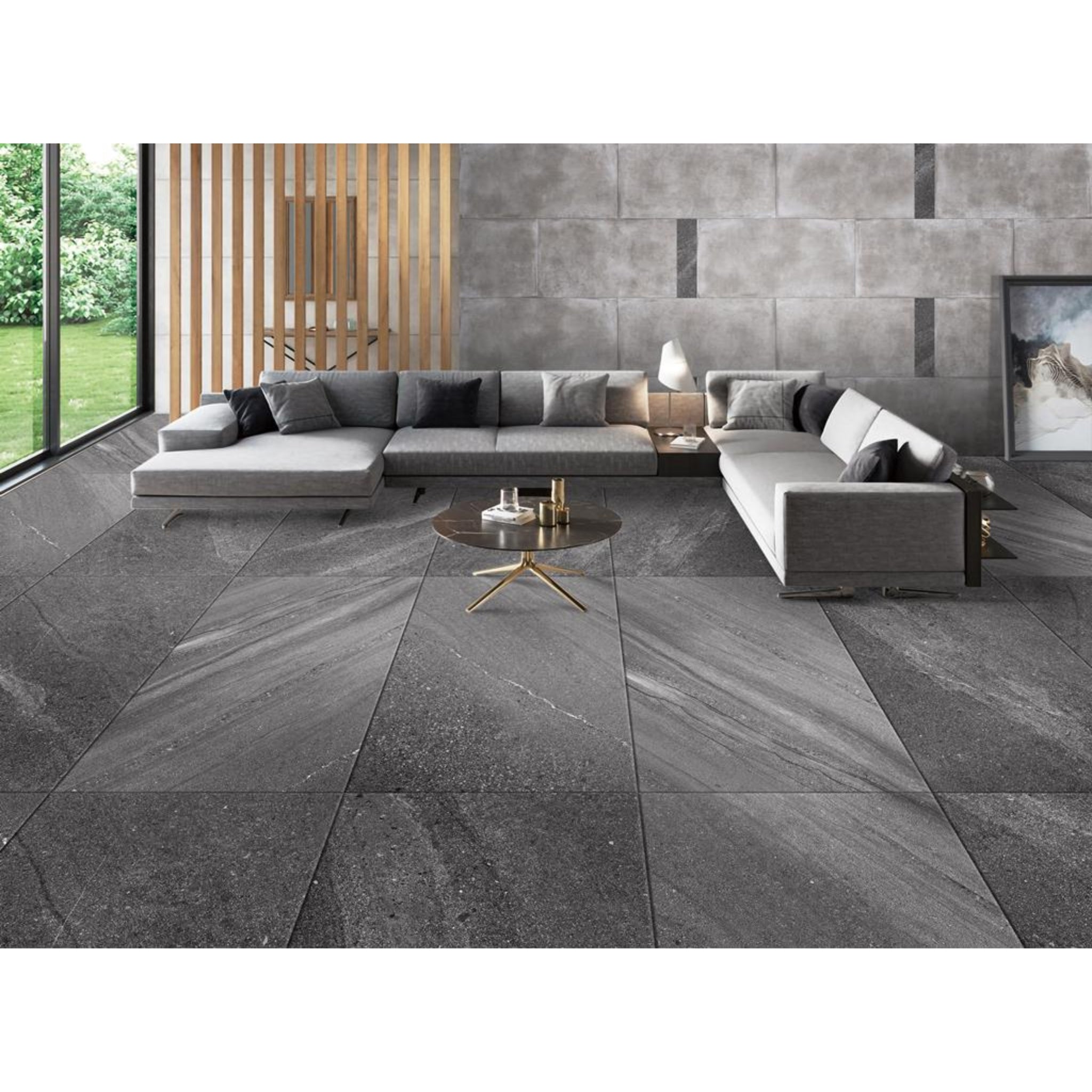 MUSES CREST DARK GREY FELLTEC 600X1200MM RECTANGULAR TILE (PER BOX)