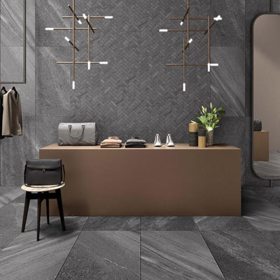 MUSES CREST DARK GREY FELLTEC 600X1200MM RECTANGULAR TILE (PER BOX)