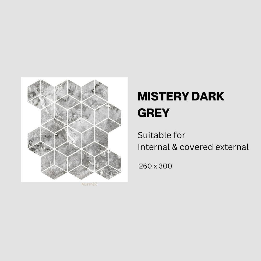 MUSES MISTERY DARK GREY MATTE 260X300MM DIAMOND MOSAIC TILE (PER BOX)