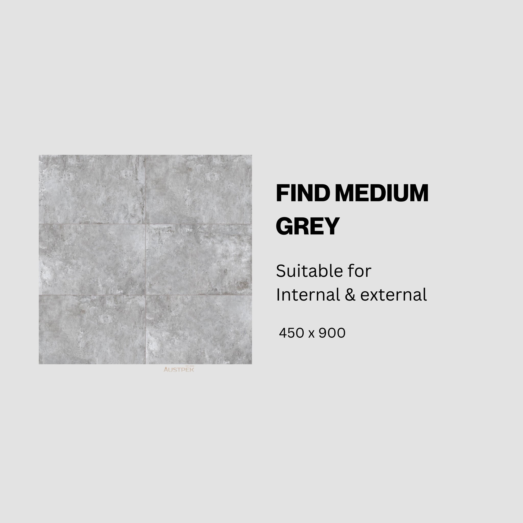 MUSES FIND MEDIUM GREY MATTE 450X900MM RECTANGULAR TILE (PER BOX)