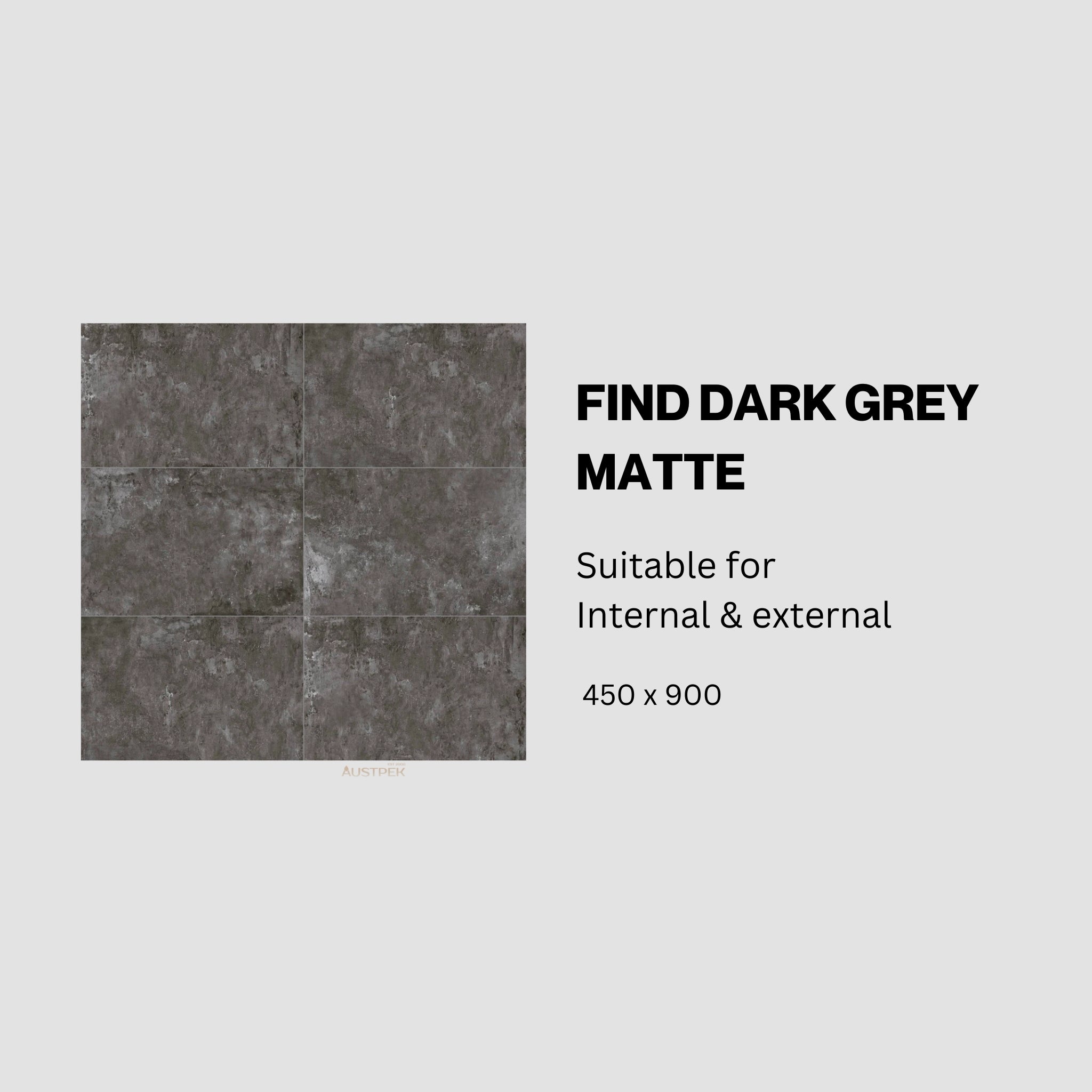 MUSES FIND DARK GREY MATTE 450X900MM RECTANGULAR TILE (PER BOX)