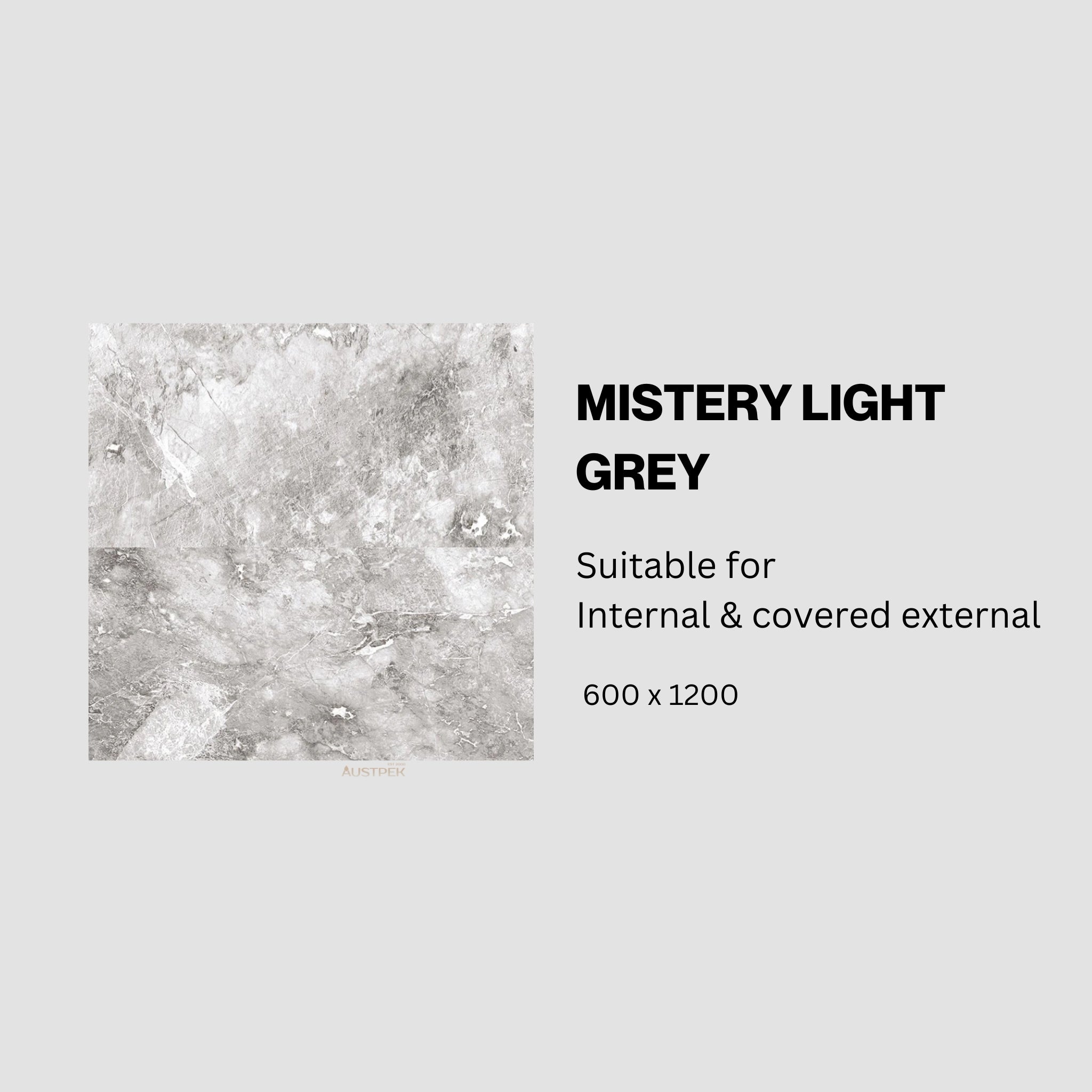 MUSES MISTERY LIGHT GREY MATTE 600X1200MM RECTANGULAR TILE (PER BOX)