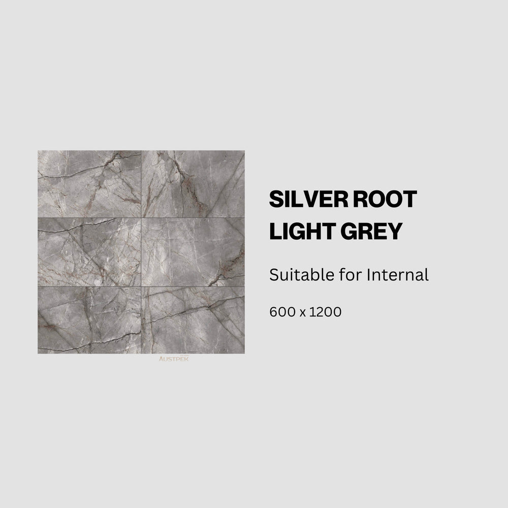MUSES SILVER ROOT LIGHT GREY POLISHED 600X1200MM RECTANGULAR TILE (PER BOX)