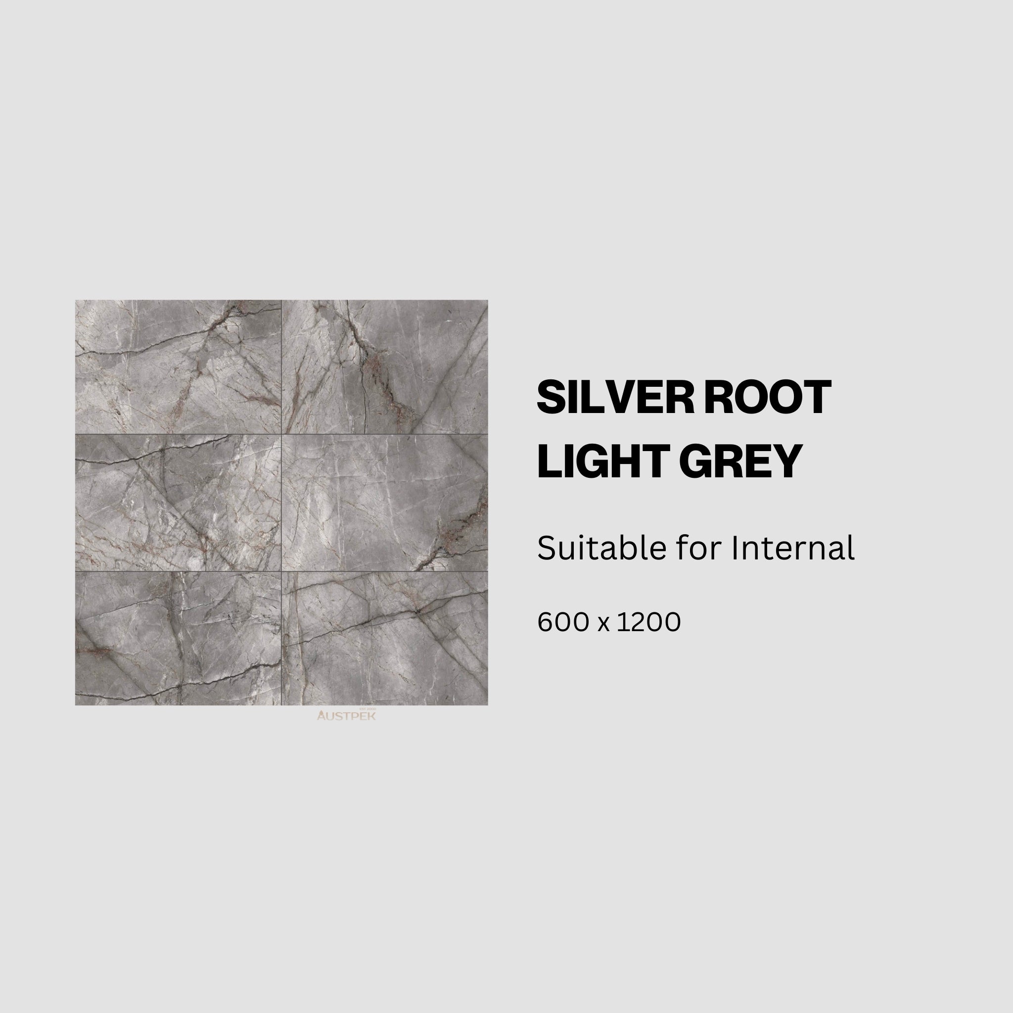 MUSES SILVER ROOT LIGHT GREY POLISHED 600X1200MM RECTANGULAR TILE (PER BOX)