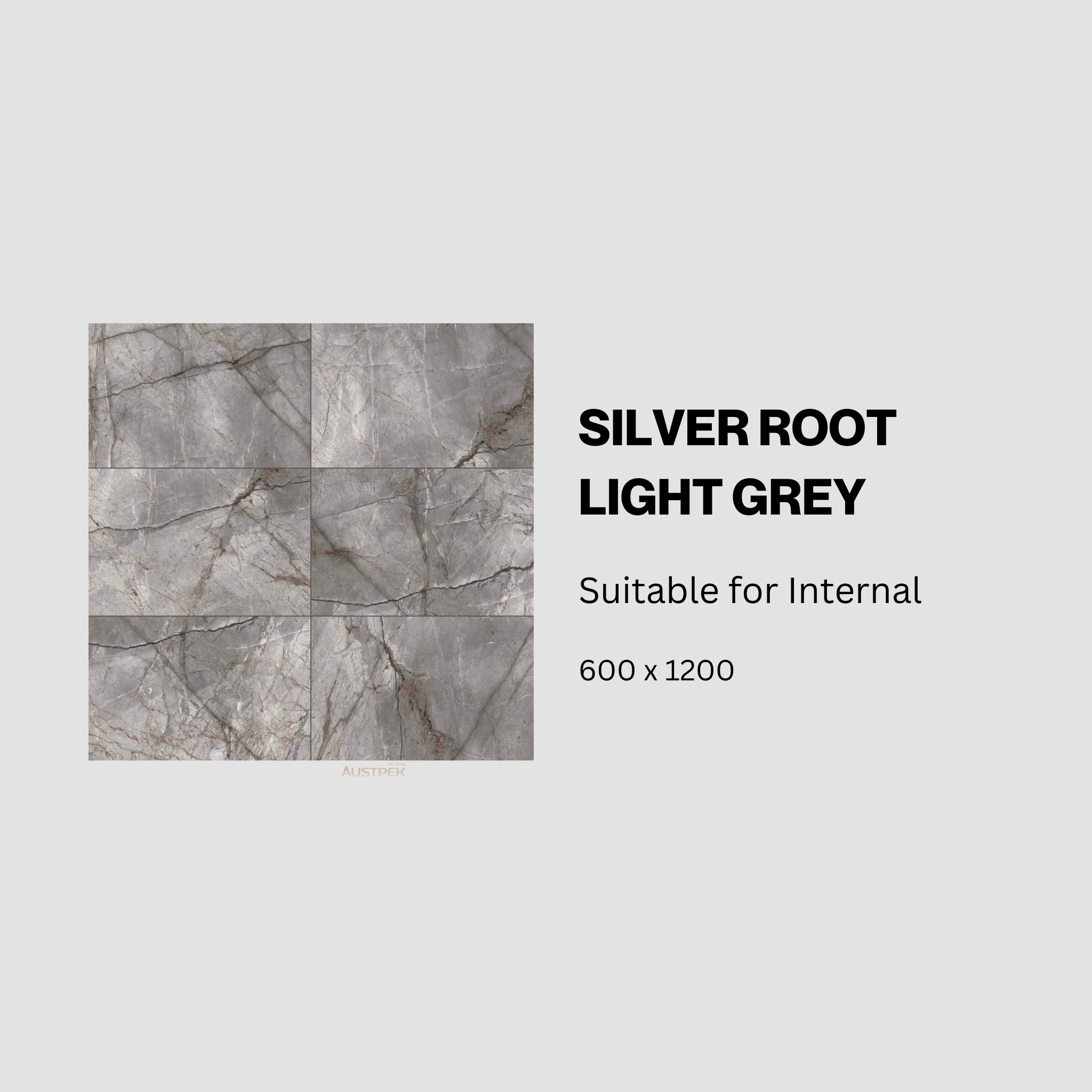 MUSES SILVER ROOT LIGHT GREY SOFT POLISHED 600X1200MM RECTANGULAR TILE (PER BOX)