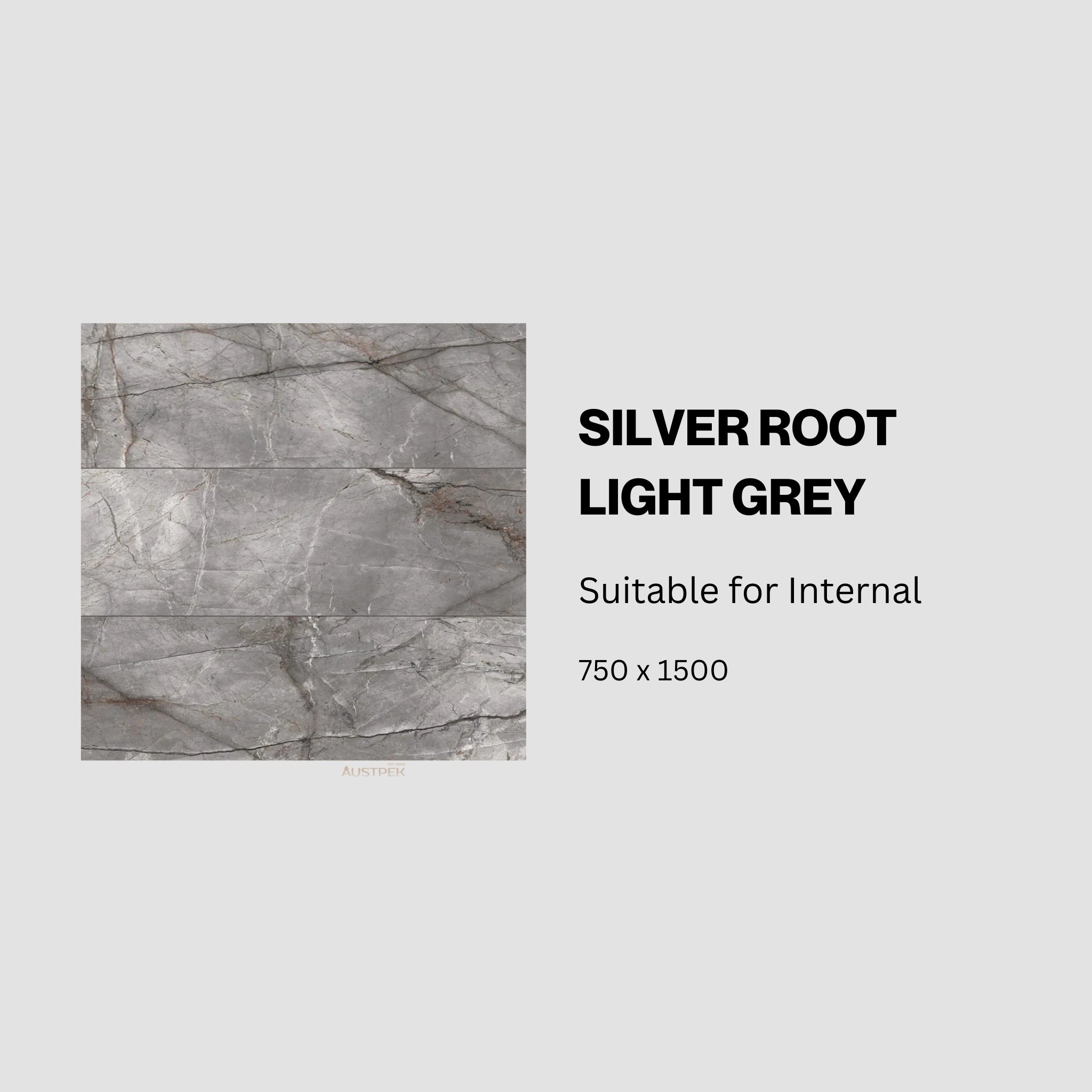MUSES SILVER ROOT LIGHT GREY SOFT POLISHED 750X1500MM RECTANGULAR TILE (PER BOX)
