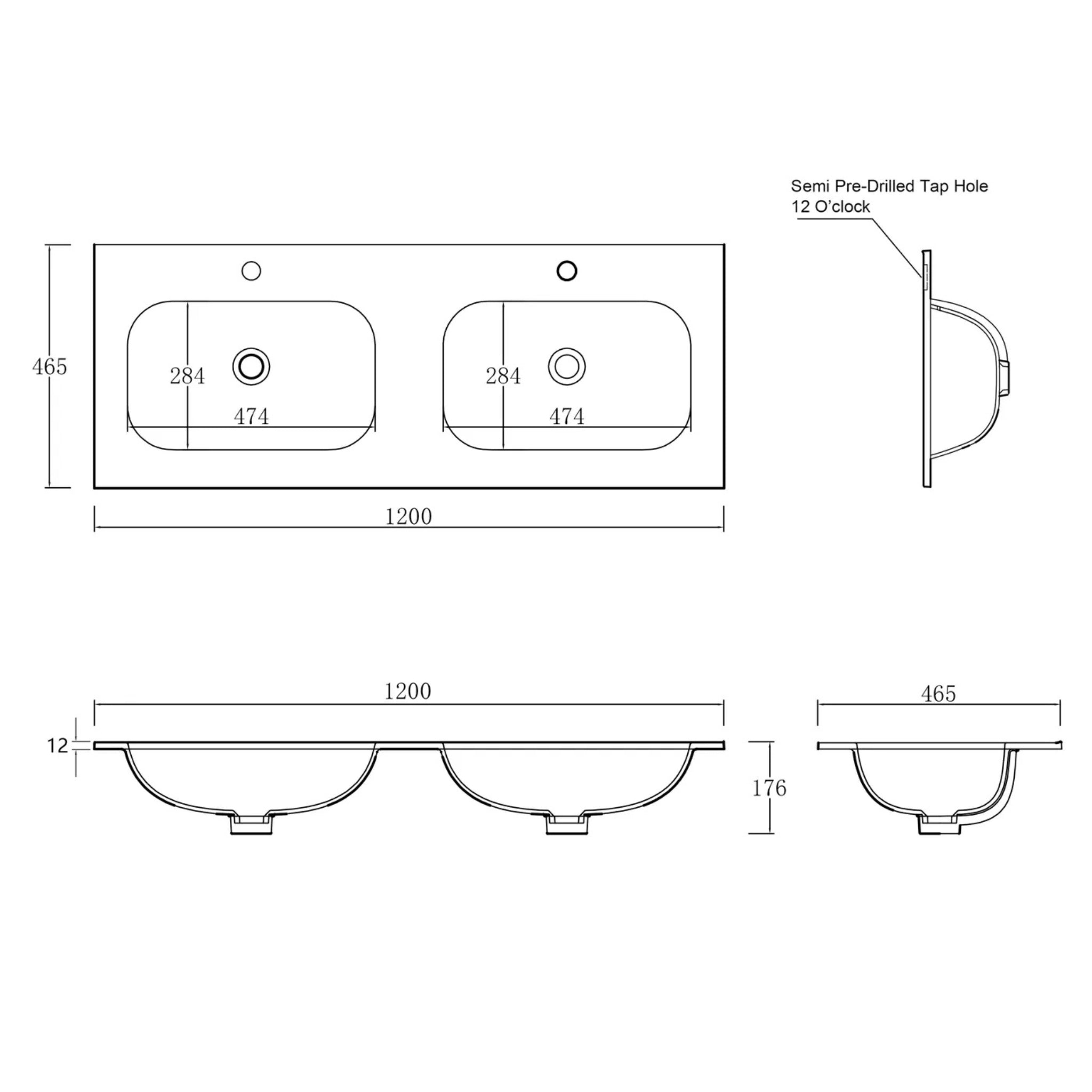 OTTI CHLOE SILK MATTE WHITE UNDERMOUNT DOUBLE VANITY SOLID SURFACE STONE TOP WITH BASIN (AVAILABLE IN 1200MM, 1500MM, AND 1800MM)