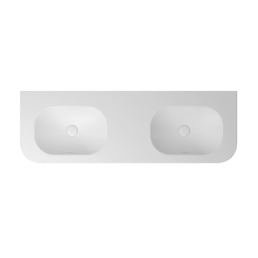 OTTI HAVANA ENGLISH EDGE MATTE WHITE UNDERMOUNT DOUBLE VANITY TOP WITH SOFT SQUARE BASIN (AVAILABLE IN 1500MM AND 1800MM)