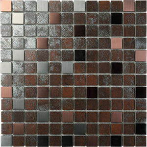 EVERSTONE METALGRES ANTIQUE IRON GLAZED 25X25MM SQUARE MOSAIC TILE