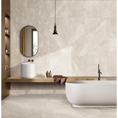 MUSES QUARTZITE AVORIO FELLTEC 73X260MM CHEVRON MOSAIC TILE (PER BOX)