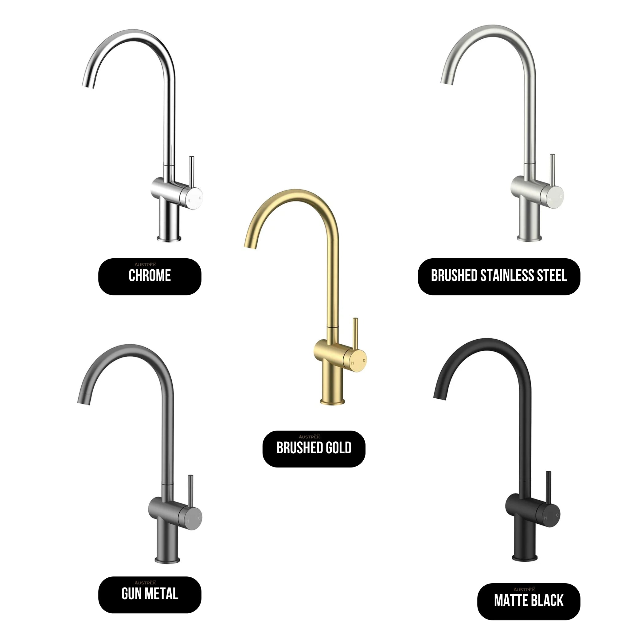 AMOZA LEAD FREE GOOSENECK SINK MIXER 441MM MATTE BLACK