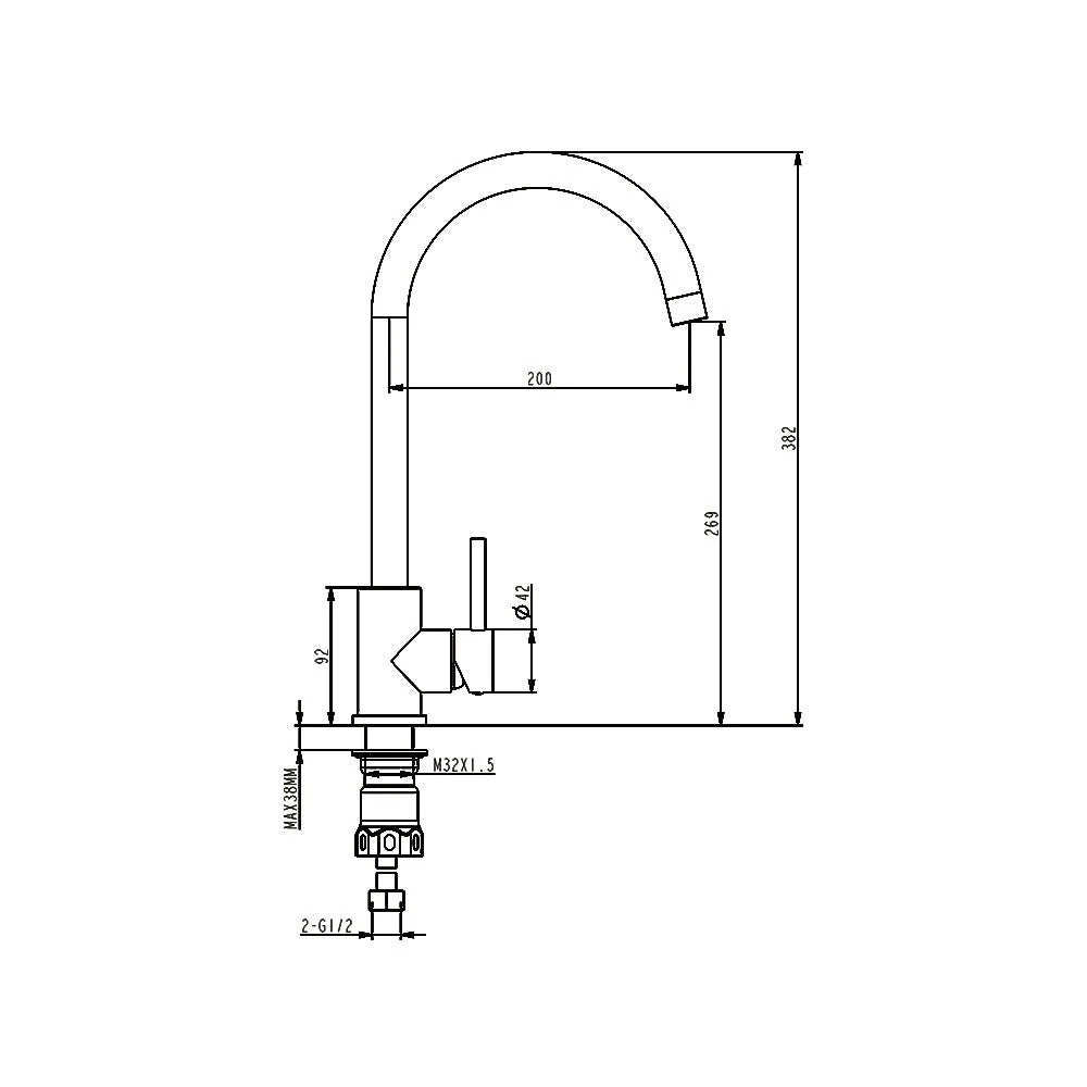 AMOZA PROGO LEAD FREE SINK MIXER 382MM GUN METAL