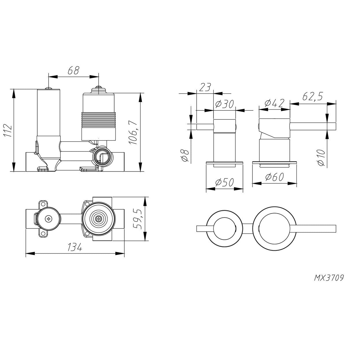 AMOZA DIVERTER MIXER TRIM KIT WITH ROUGH IN BODY BRUSHED COPPER