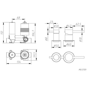 AMOZA DIVERTER MIXER TRIM KIT WITH ROUGH IN BODY MATTE BLACK