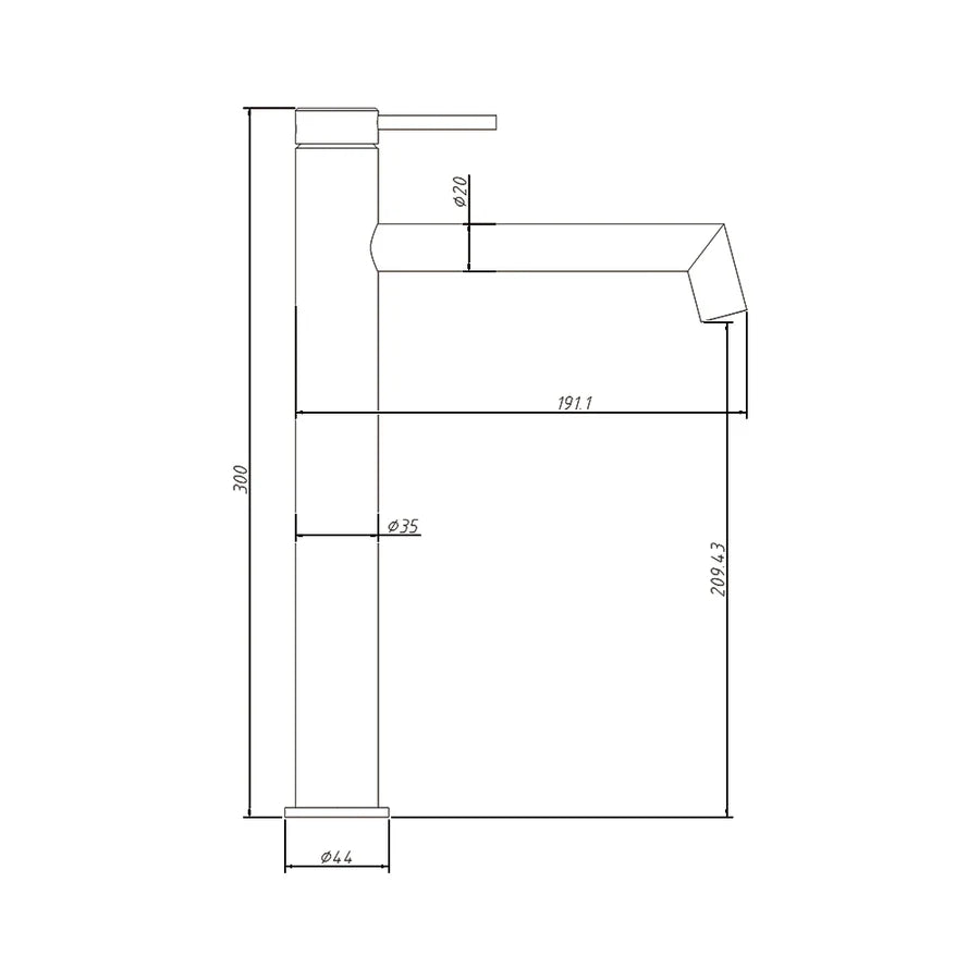 AMOZA HI-RISE RIGHT ANGLE BASIN MIXER 300MM BRUSHED COPPER