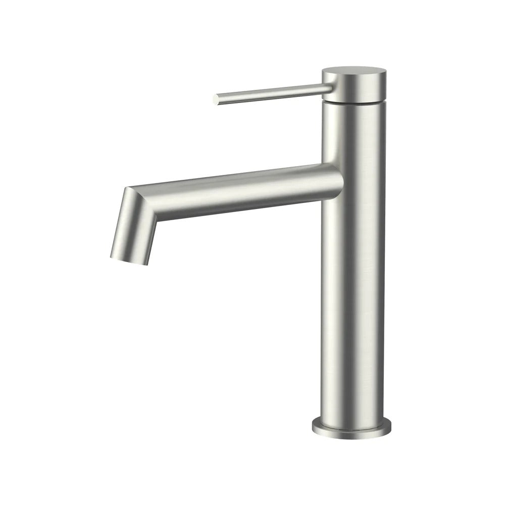 AMOZA LEAD FREE RIGHT ANGLE BASIN MIXER 200MM BRUSHED STAINLESS STEEL