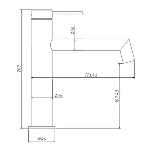 AMOZA RIGHT ANGLE BASIN MIXER 200MM MATTE BLACK