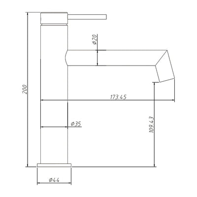 AMOZA LEAD FREE RIGHT ANGLE BASIN MIXER 200MM MATTE BLACK