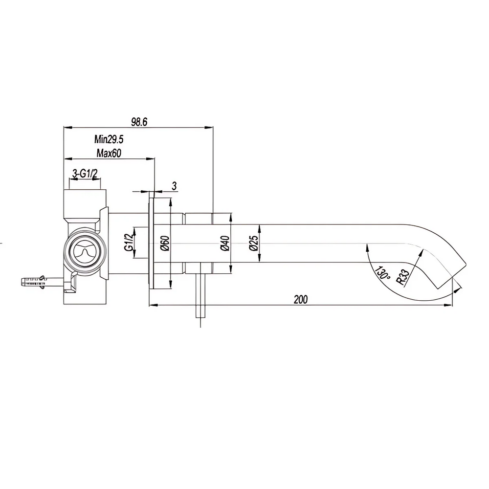 AMOZA CURVED BATH SPOUT 200MM CHROME