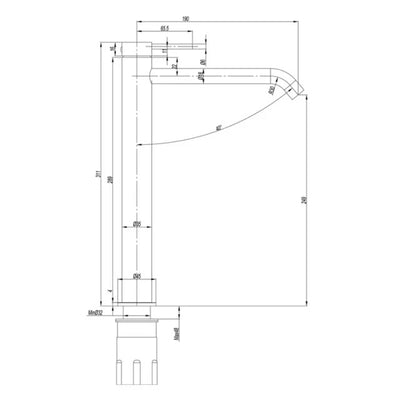 AMOZA LEAD FREE CURVED HIGH RISE BASIN MIXER 311MM BRUSHED GOLD