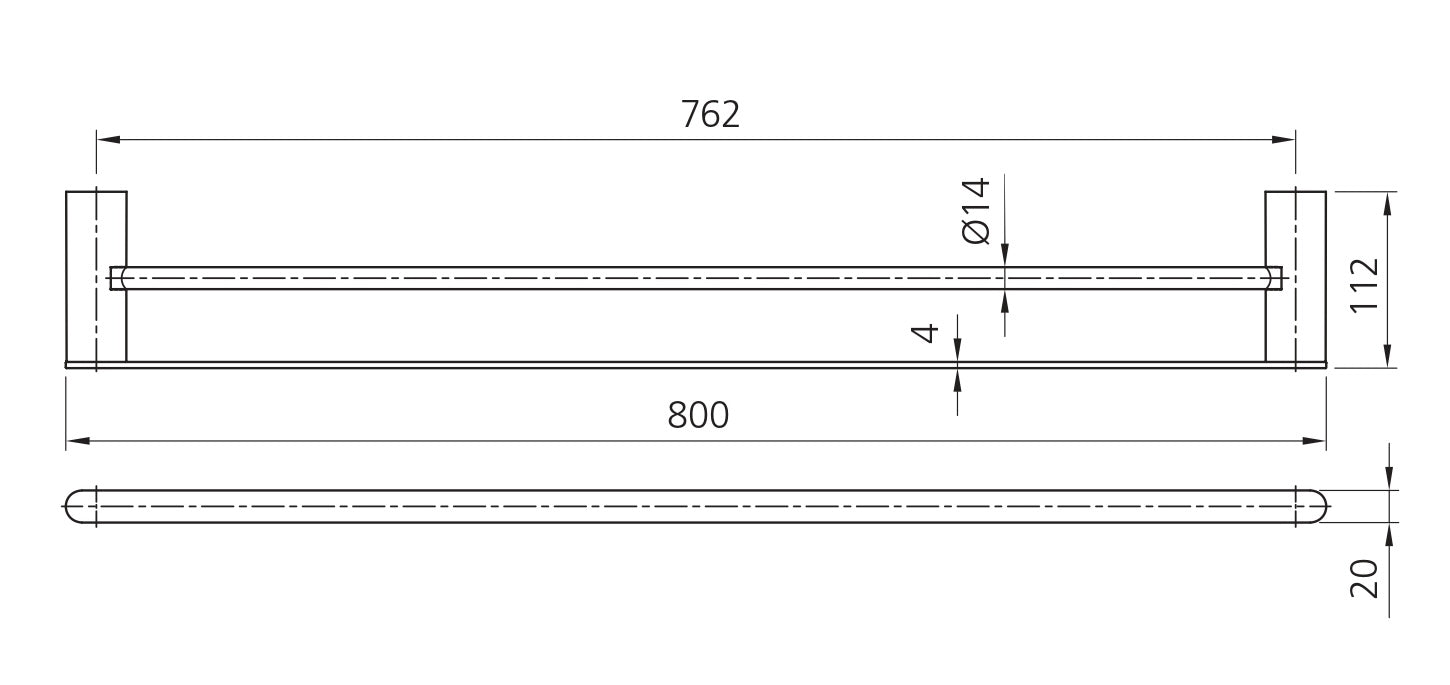 OLIVERI MADRID DOUBLE NON HEATED TOWEL RAIL BRUSHED NICKEL (AVAILABLE IN 650MM AND 800MM)