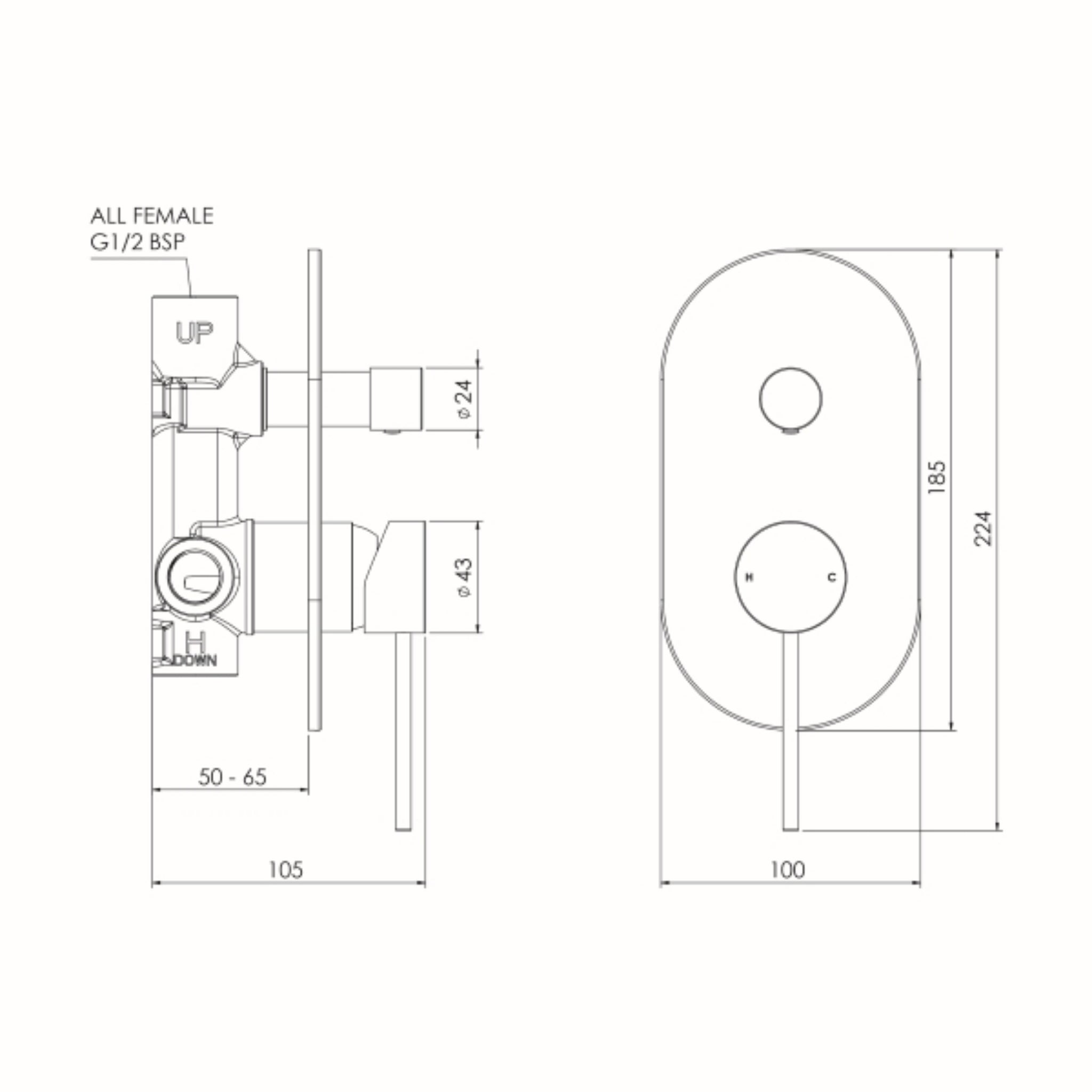 FELTON LINEA DIVERTER MIXER 224MM CHROME