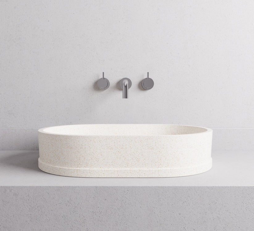 MADU MARGO OVAL ABOVE COUNTER BASIN HANDCRAFTED TERRAZO STONE PROUD EDGE GREY 590MM