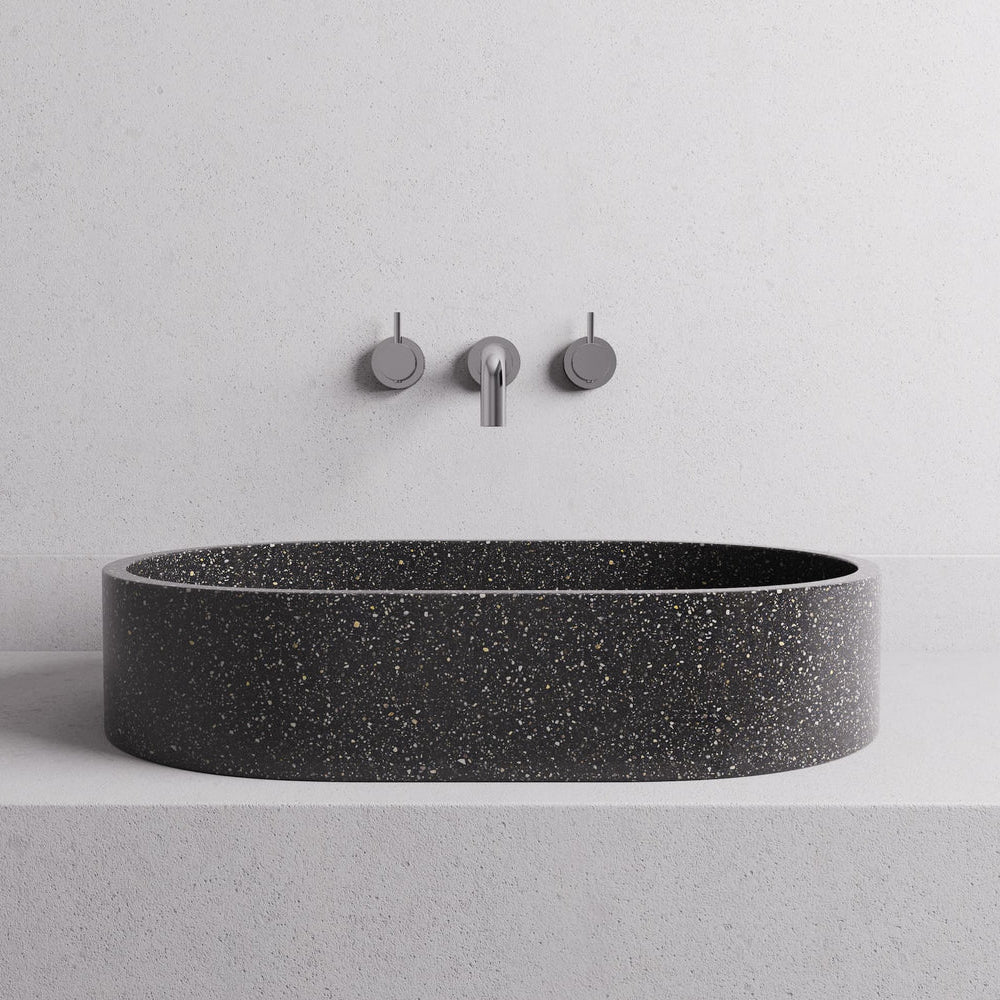 MADU MARGO ABOVE COUNTER BASIN TERRAZO STONE SEAMLESS EDGE BLACK 450MM