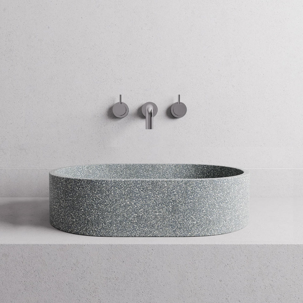 MADU MARGO ABOVE COUNTER BASIN TERRAZO STONE SEAMLESS EDGE GREY 450MM