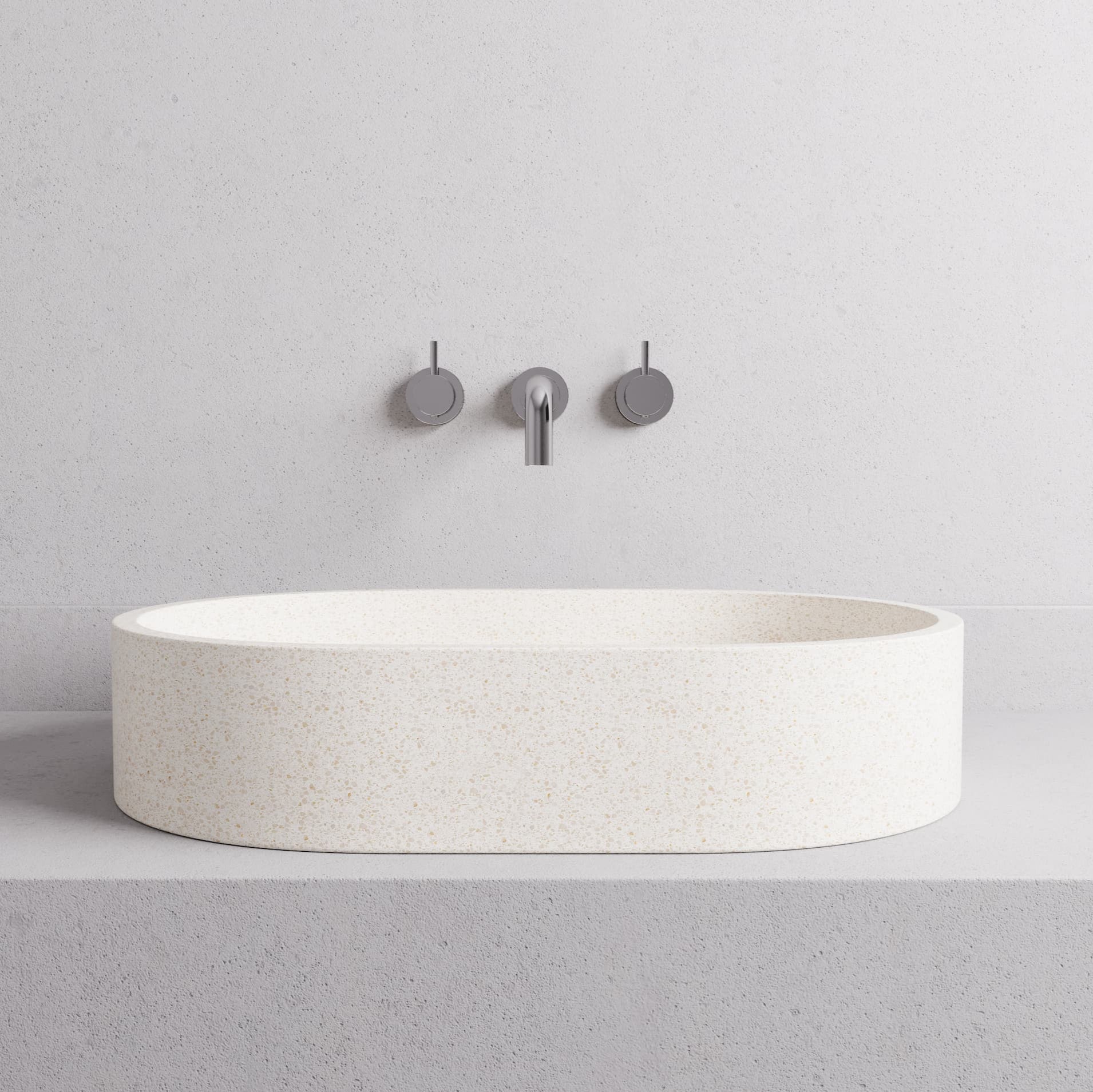 MADU MARGO ABOVE COUNTER BASIN TERRAZO STONE SEAMLESS EDGE WHITE 450MM