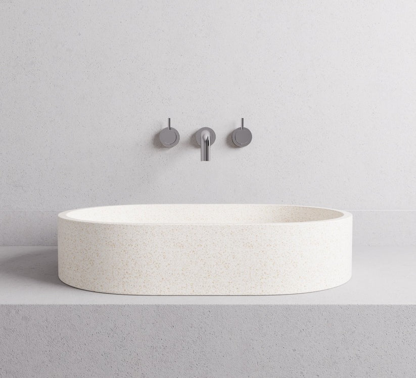 MADU MARGO OVAL ABOVE COUNTER BASIN HANDCRAFTED TERRAZO STONE SEAMLESS EDGE GREY 590MM