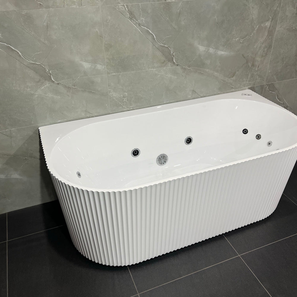 BROADWAY MALLORCA FLUTED BACK TO WALL SPA BATHTUB GLOSS WHITE (AVAILABLE IN 1500MM AND 1700MM) WITH 10-JETS