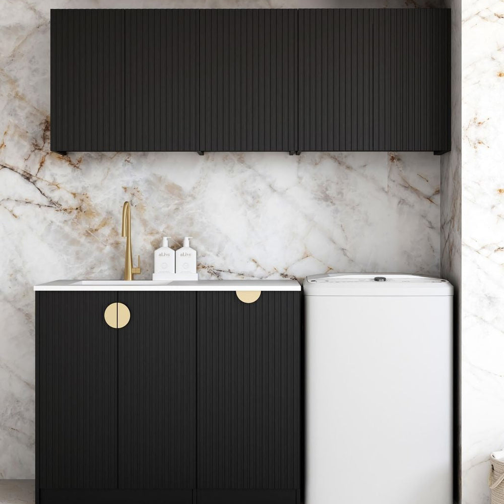 OTTI MARLO MATTE BLACK FLUTED 630MM WALL LAUNDRY CABINET