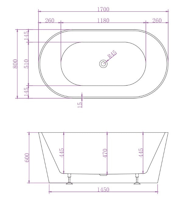 RIVA MIA SUPER SLIM EDGE FREESTANDING BATHTUB MATTE WHITE (AVAILABLE IN 1500MM AND 1700MM)