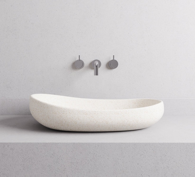 MADU MILLA OVAL ABOVE COUNTER BASIN HANDCRAFTED TERRAZO STONE BLACK 600MM