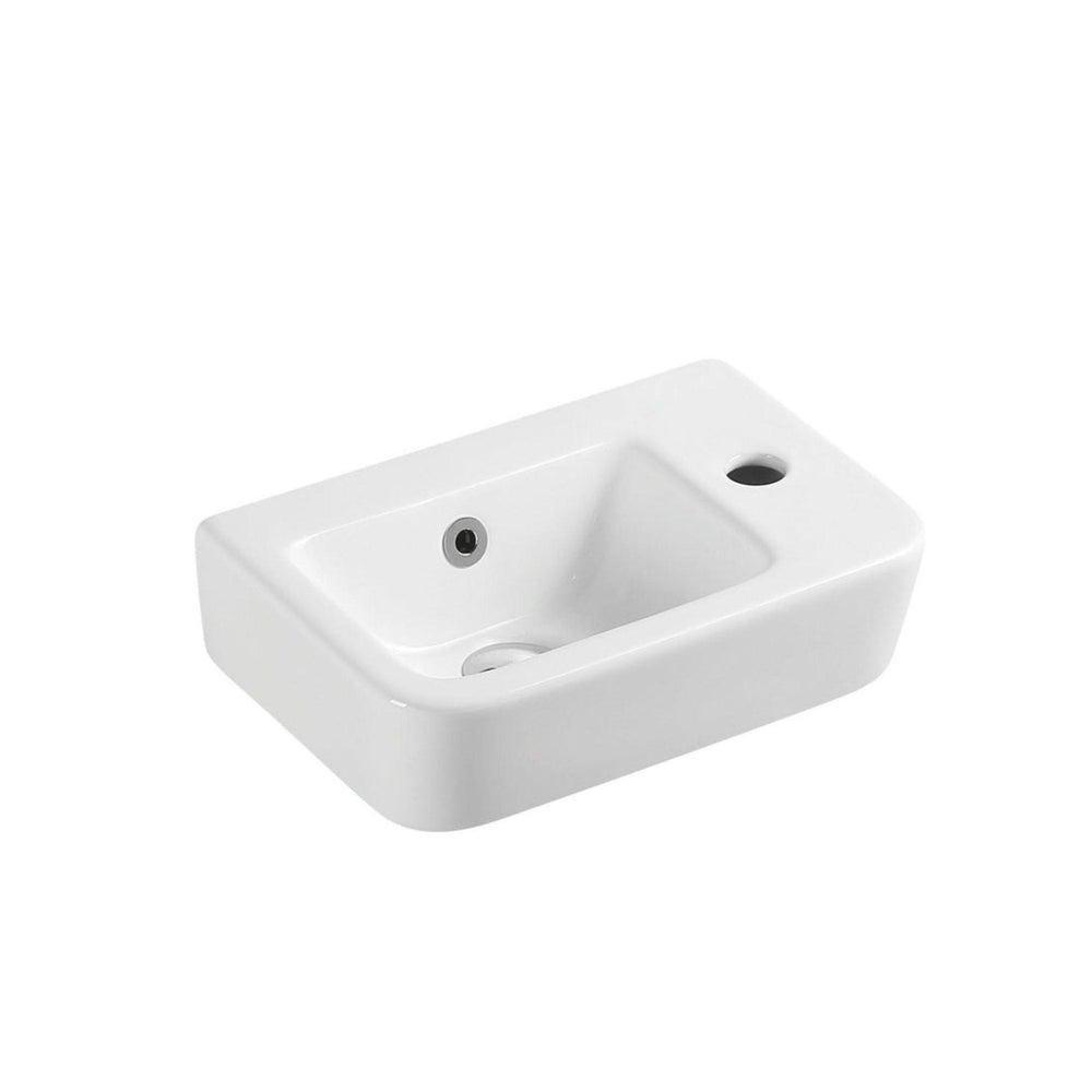 MERCIO MINI RECTANGULAR WALL HUNG LEFT HAND COMPACT BASIN GLOSS WHITE 375MM