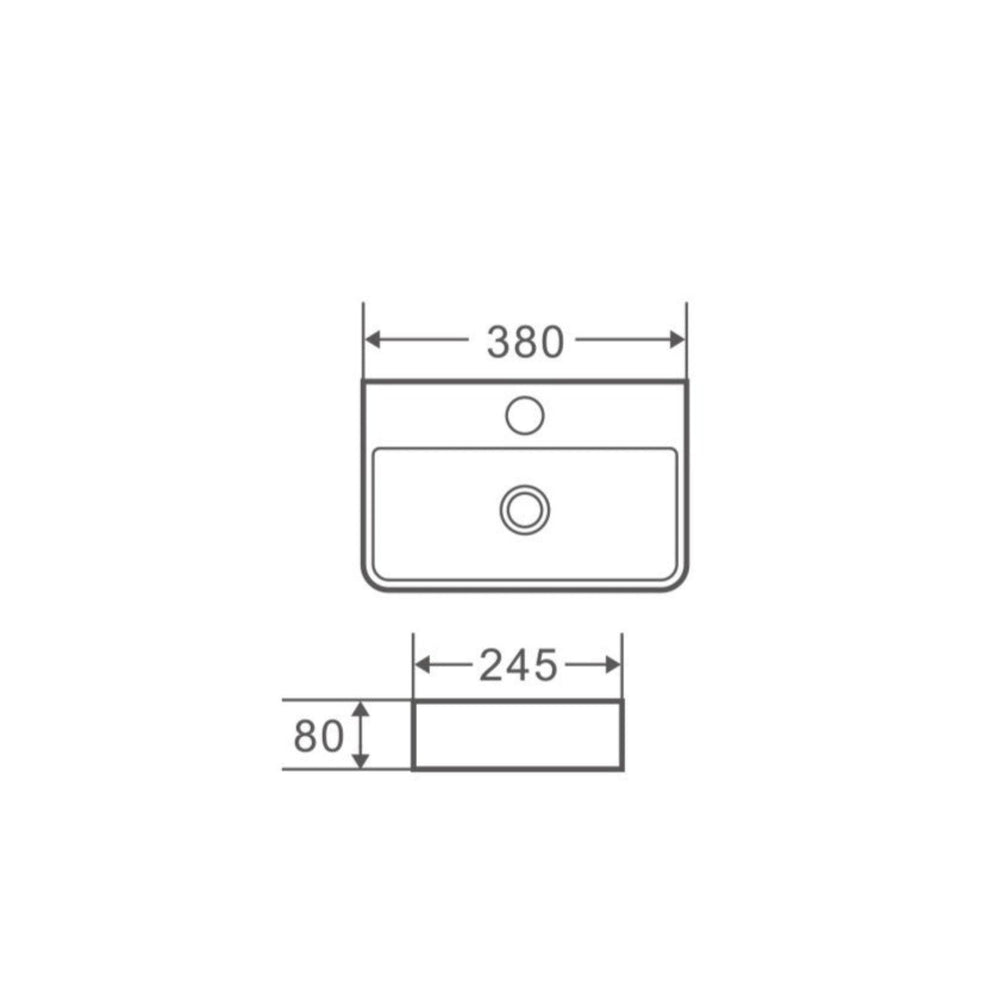 MERCIO MINI RECTANGULAR WALL HUNG COMPACT BASIN GLOSS WHITE 380MM