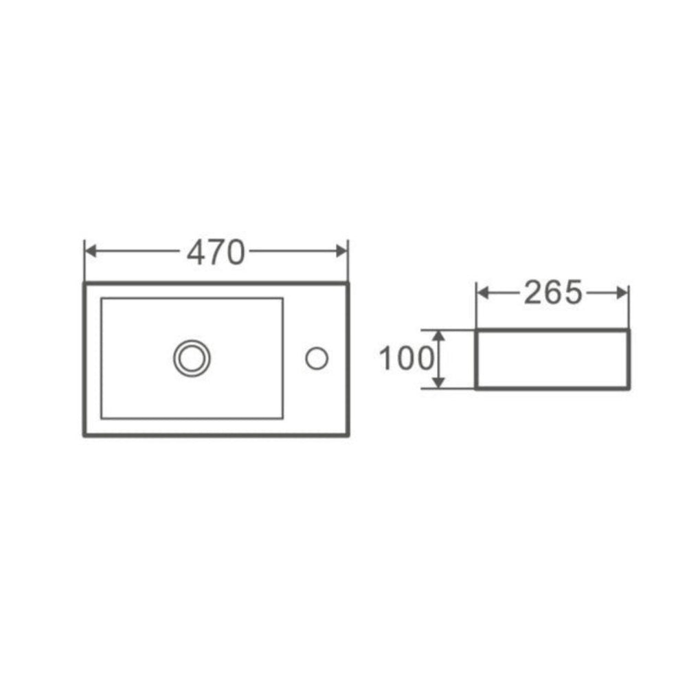 MERCIO MINI RECTANGULAR WALL HUNG COMPACT BASIN GLOSS WHITE 470MM