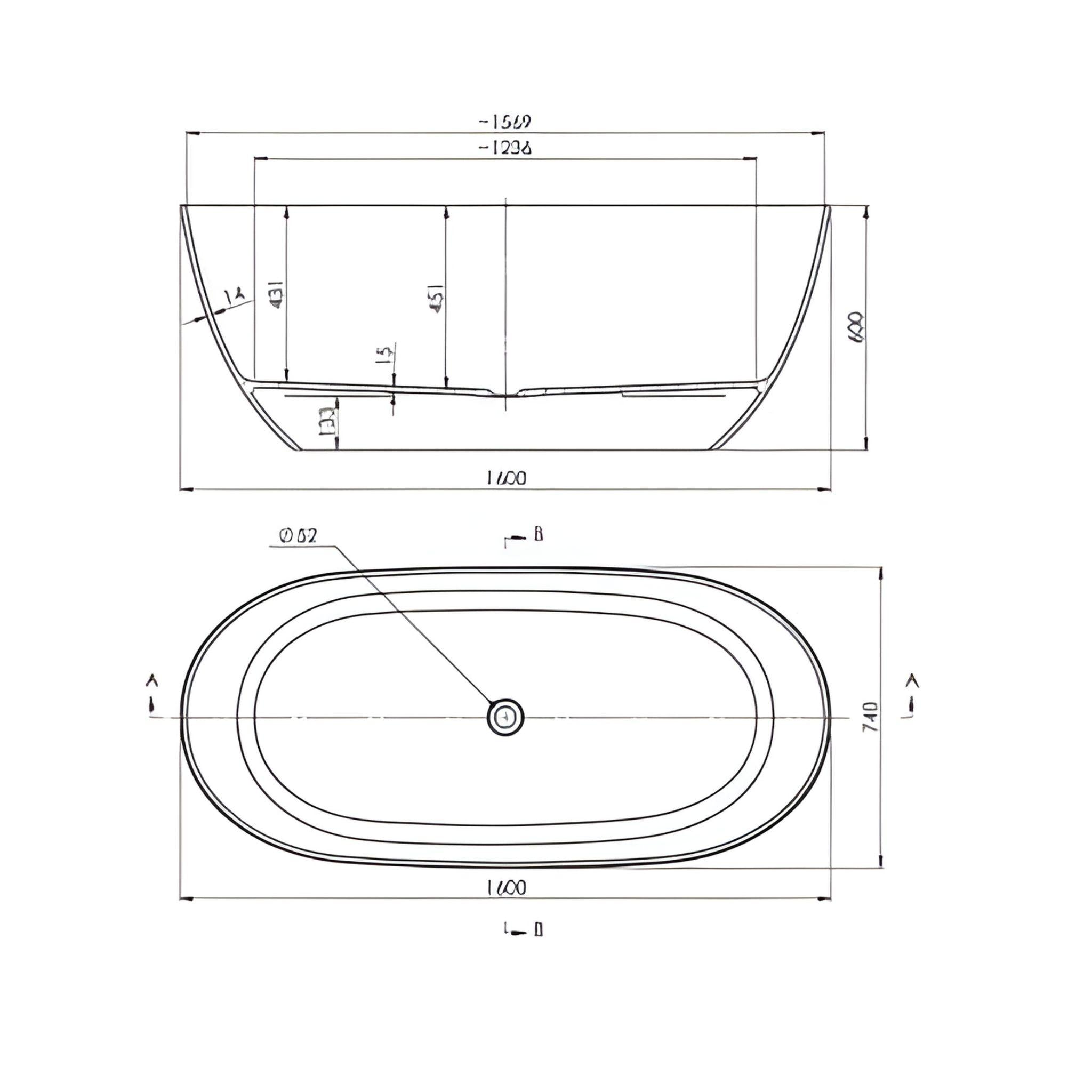 TURNER HASTINGS NARVA MAGNACAST FREESTANDING BATHTUB MATTE WHITE 1600MM