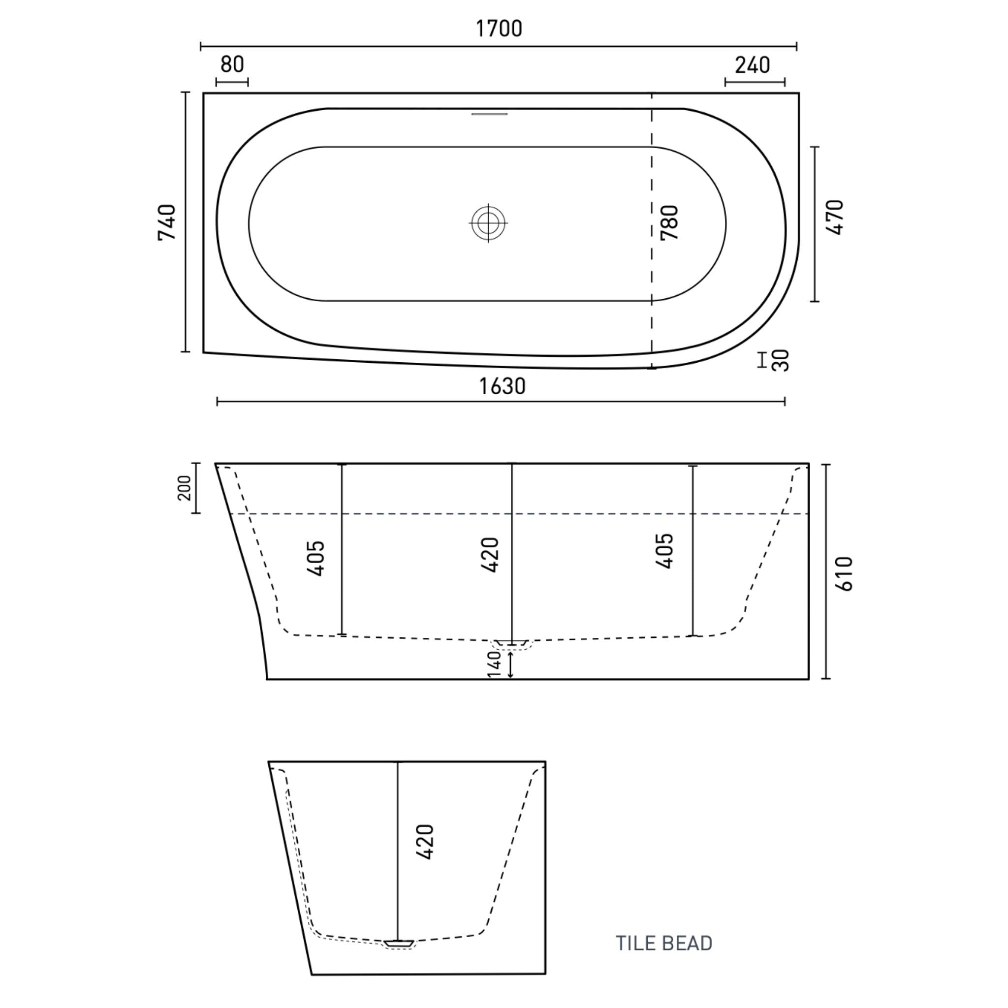 DECINA NATALIA FREESTANDING LEFT CORNER BATH WITH INTEGRATED OVERFLOW GLOSS WHITE (ALSO AVAILABLE IN 1500MM AND 1700MM)
