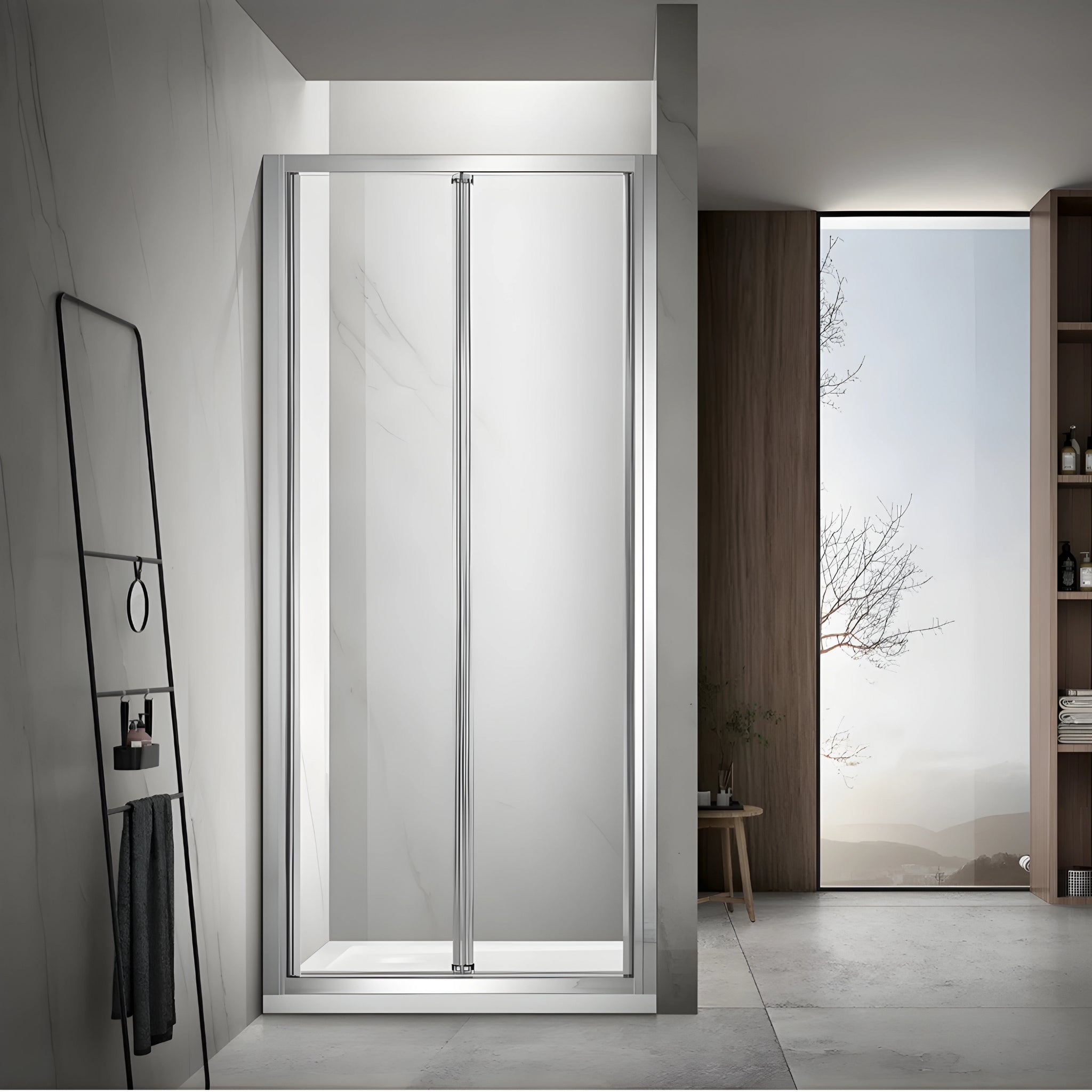 COVEY FULL FRAMED BI FOLD SWIVAL SHOWER SCREEN CHROME