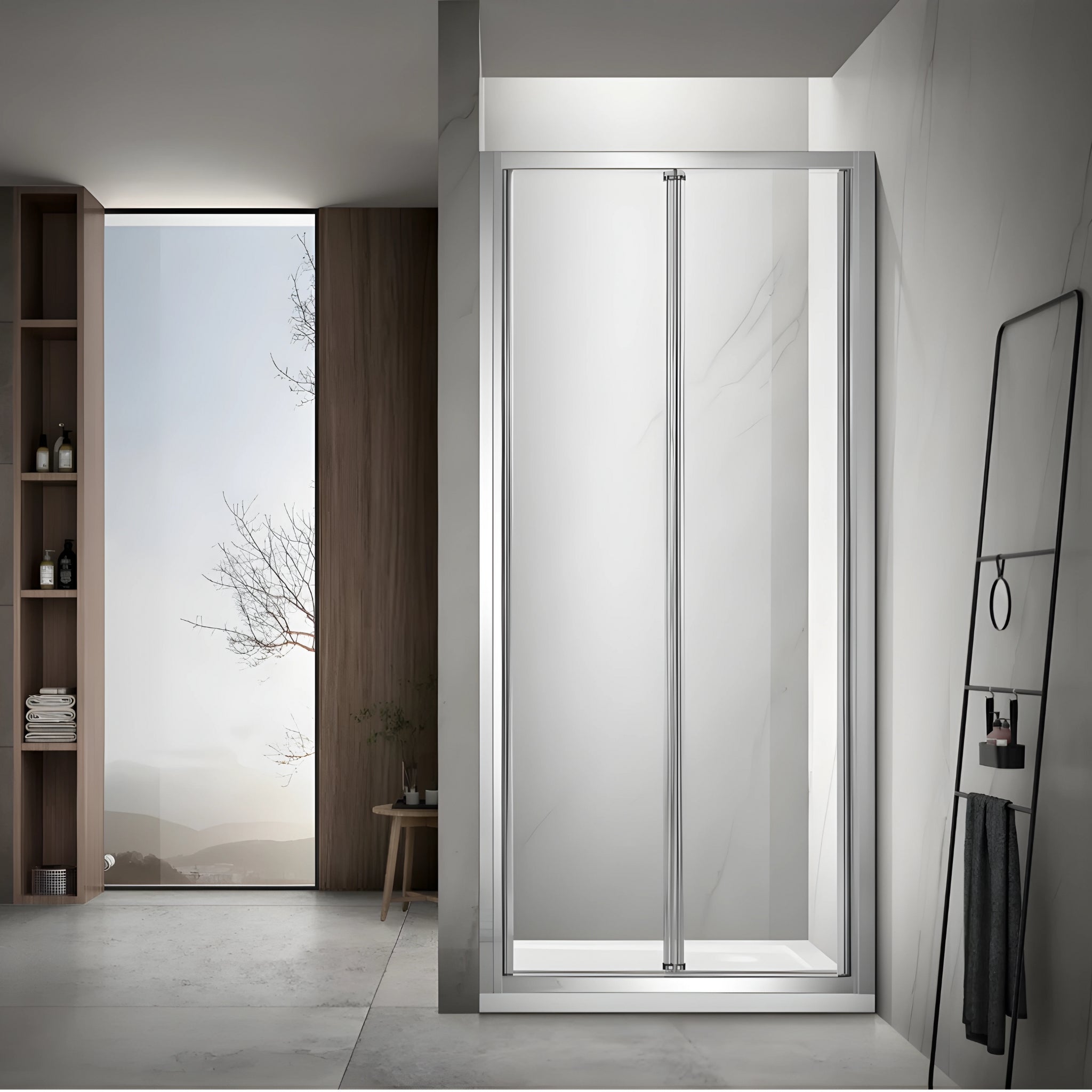 COVEY FULL FRAMED BI FOLD SWIVAL SHOWER SCREEN CHROME