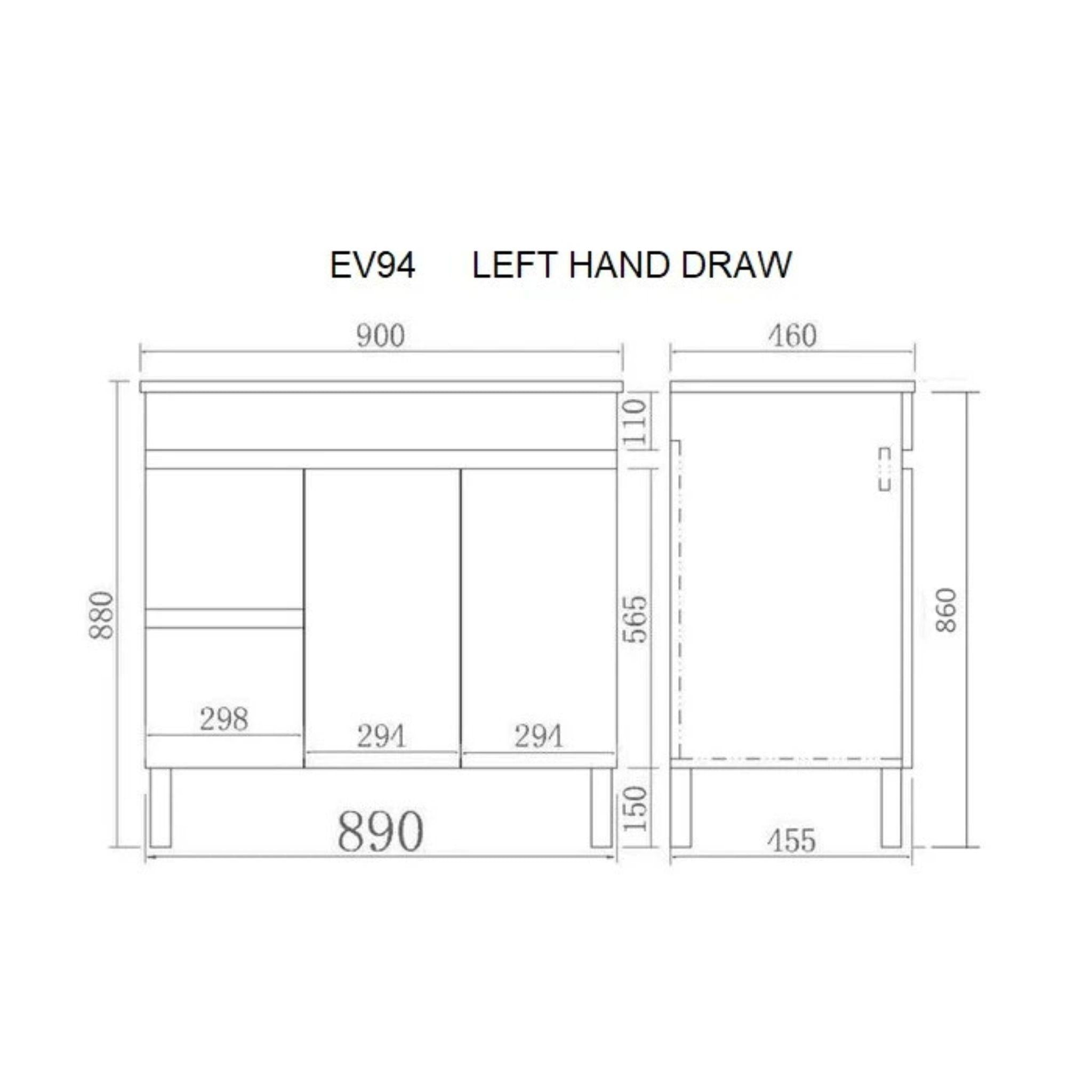 POSEIDON EVIE OAK 900MM SINGLE BOWL FLOOR STANDING VANITY (AVAILABLE IN LEFT HAND DRAWER AND RIGHT HAND DRAWER)