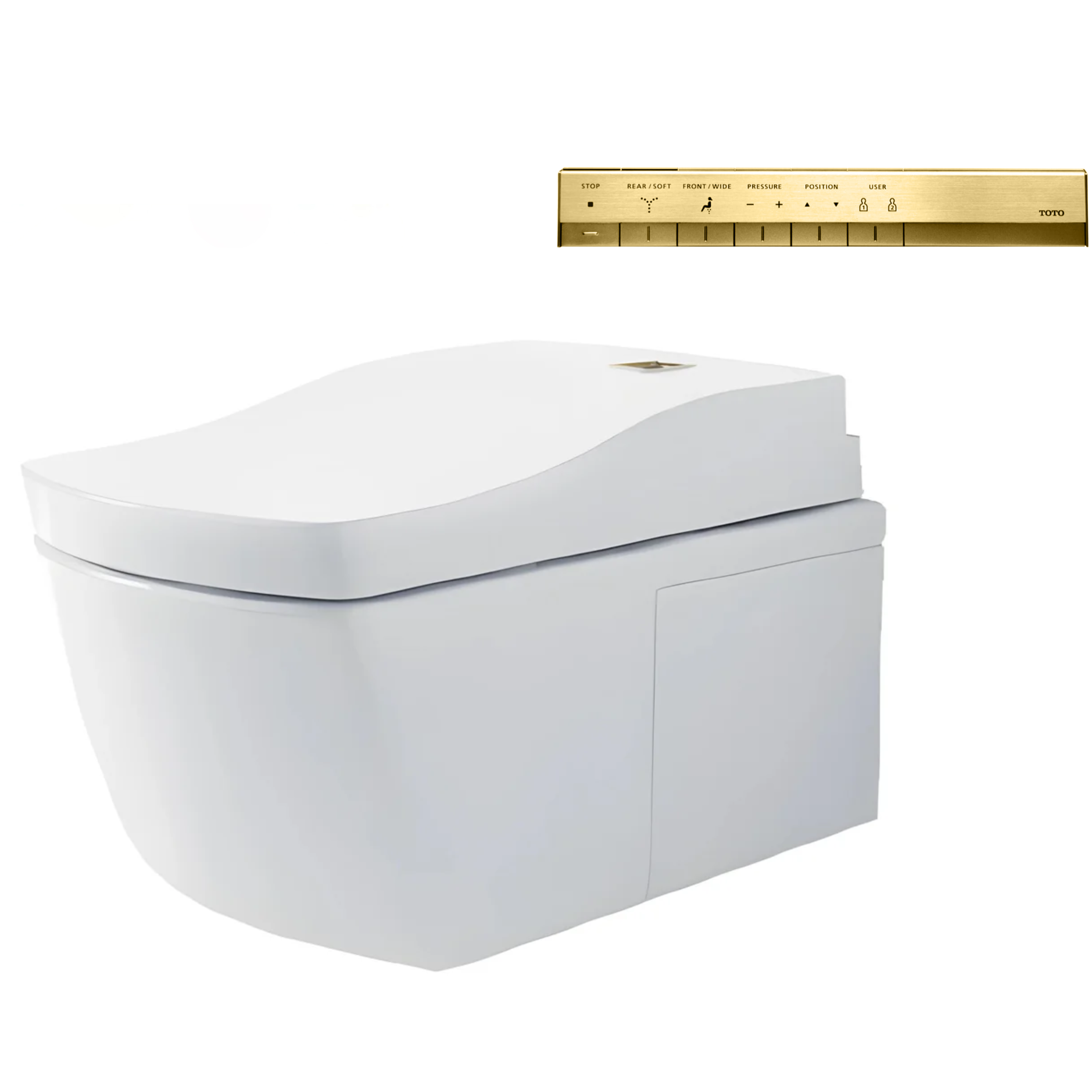 TOTO NEOREST LE II WALL HUNG TOILET AND WASHLET W/ GOLD REMOTE PACKAGE GLOSS WHITE